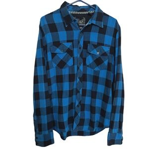 Fox Racing Flannel casual button down Shirt Men L Blue Long Sleeve plaid flannel